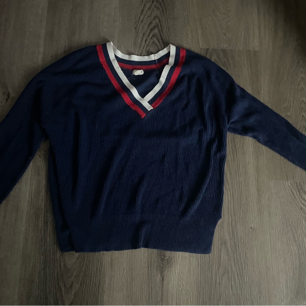 Navy Sweater with Red and White Trim - Picture 3 of 3